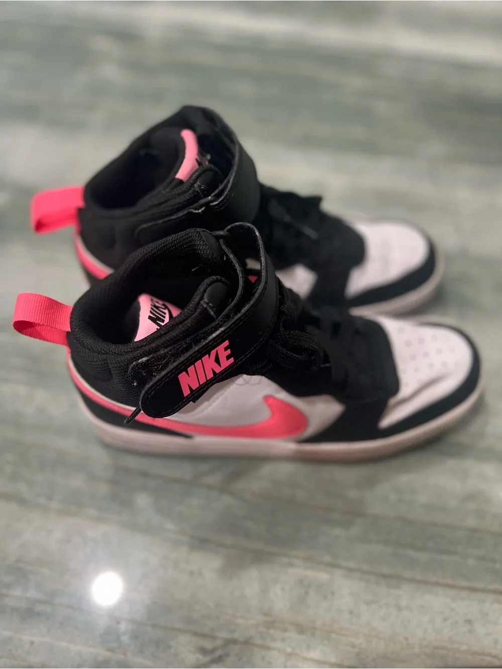 Nike Kids High-Top Sneakers — Black, White & Pink Accent
